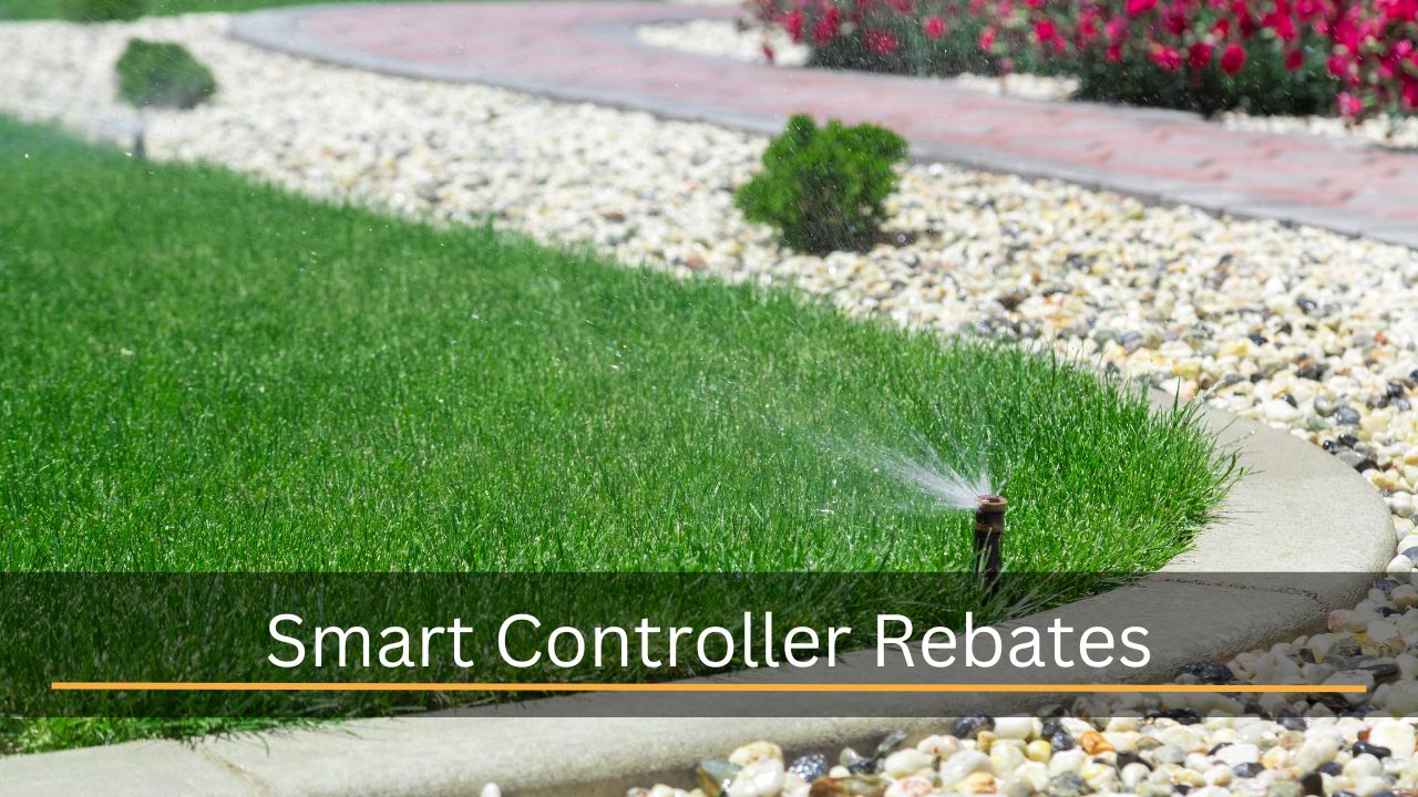 Image of a sprinkler irrigating a section of grass.